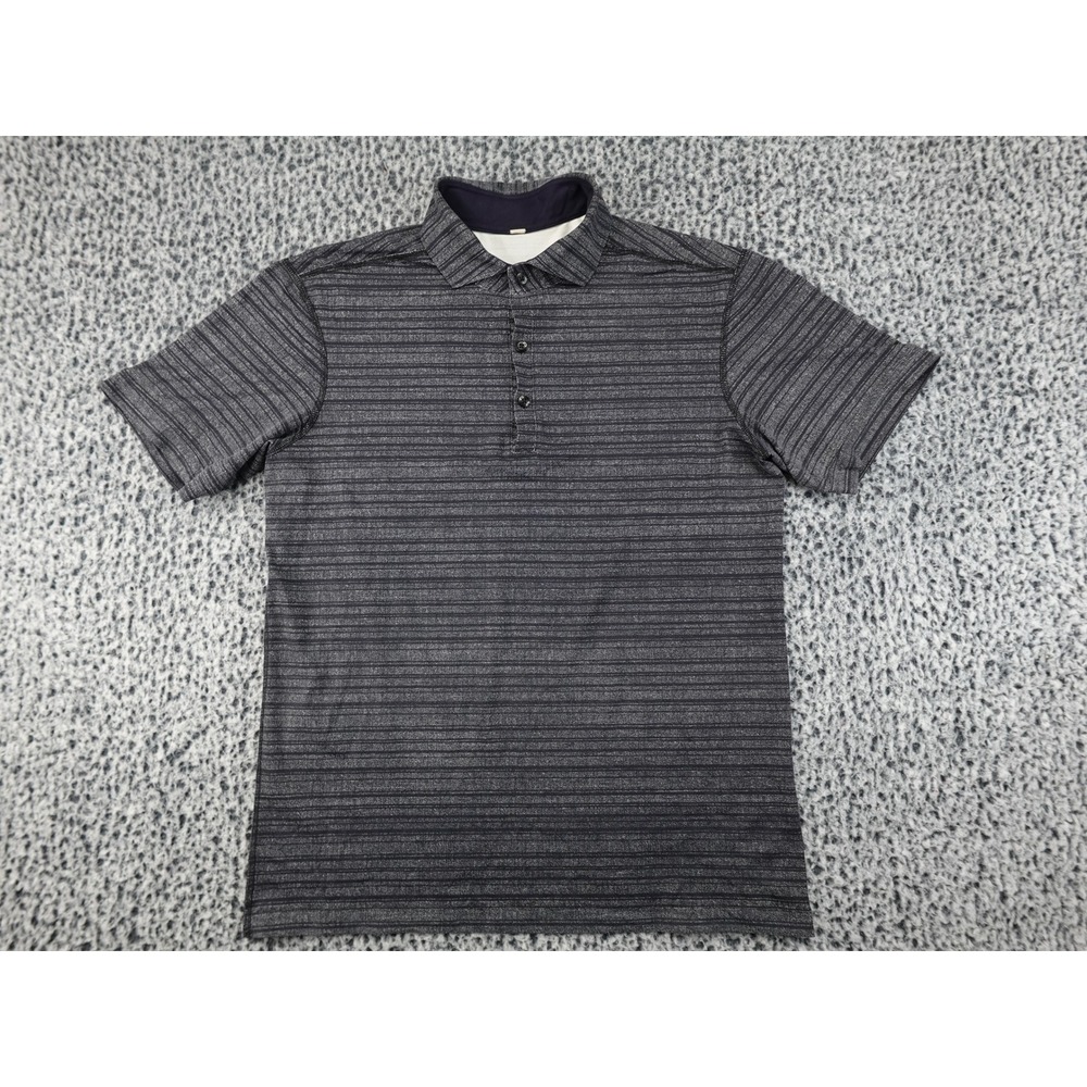 Lululemon Polo Shirt Mens Large Grey Good Striped Short Sleeve Tech Golf